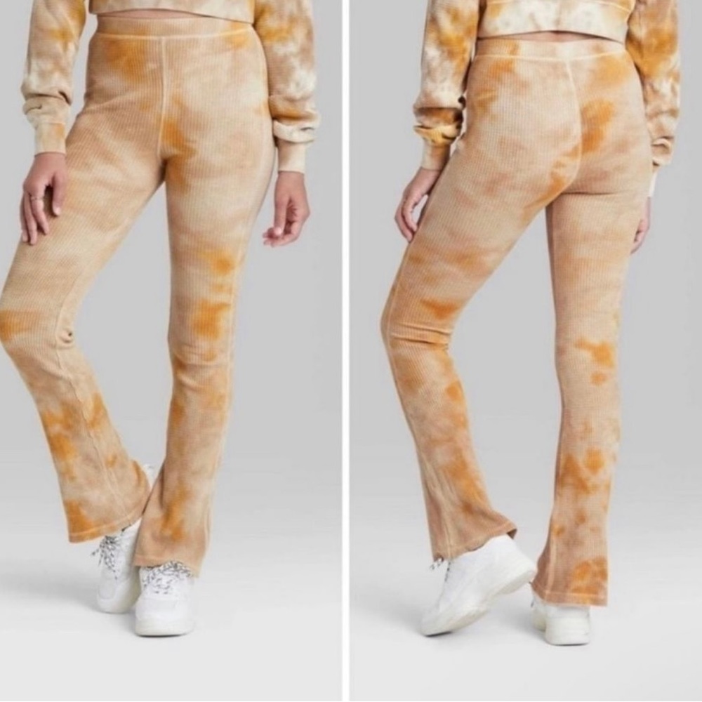 Wild Fable Yellow/Brown Tie Dye Waffle Knit Flare Pant